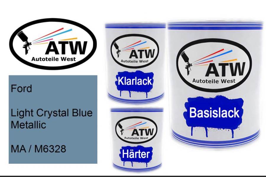 Ford, Light Crystal Blue Metallic, MA / M6328: 1L Lackdose + 1L Klarlack + 500ml Härter - Set, von ATW Autoteile West.